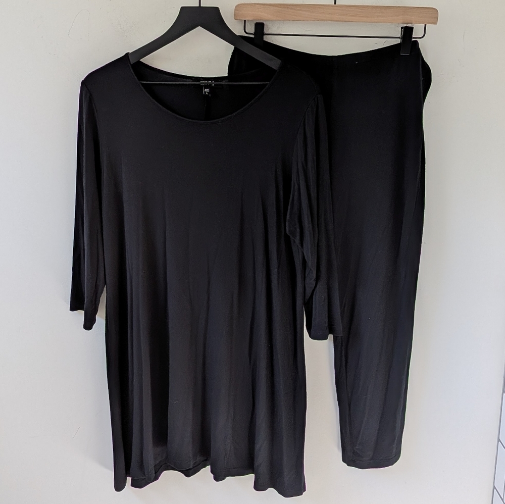 Comfy USA Women's Black Modal Lounge Stretch Set Tunic Capri Large Lagenlook
